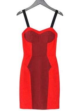 Rebecca Minkoff Silk Bustier Dress Red Colorblock Corset Mini